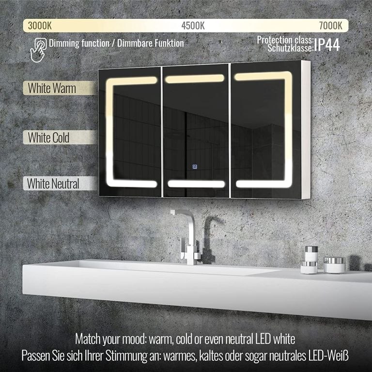 MIADOMODO Szafka z lustrem z oświetleniem LED, 100 x 60 cm